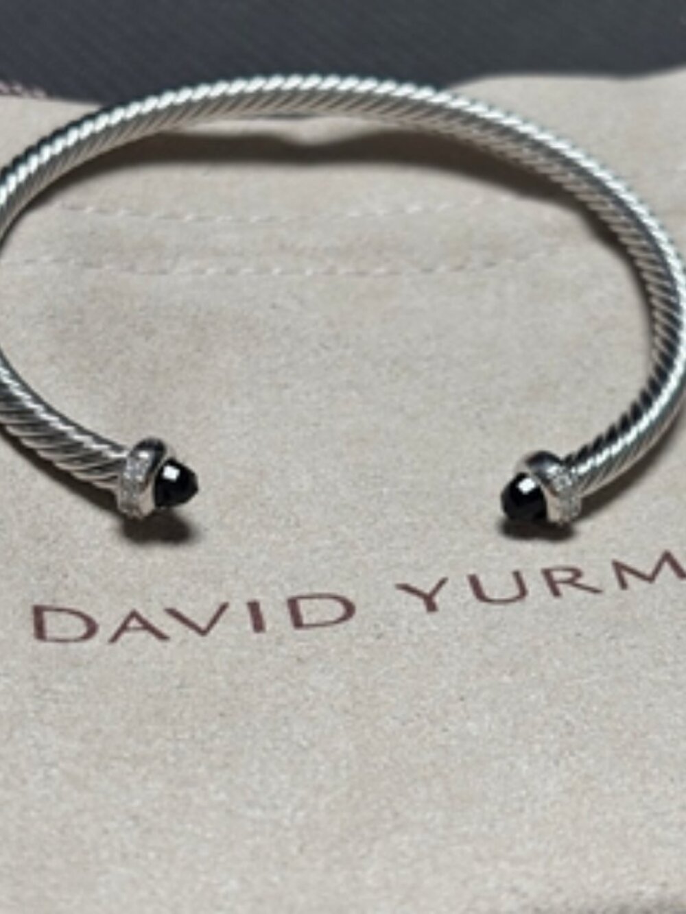 🧿David Yurman🧿 Silver 4mm inlaid stone black drill bit bracelet